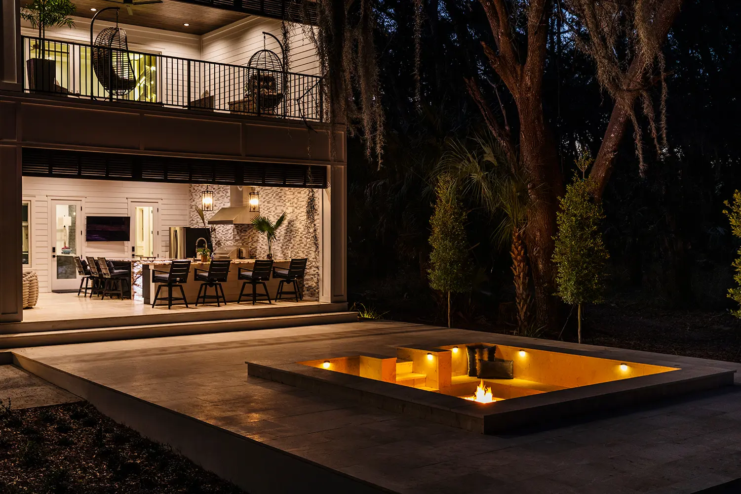 River Landing Intracoastal Contemporary Firepit Night